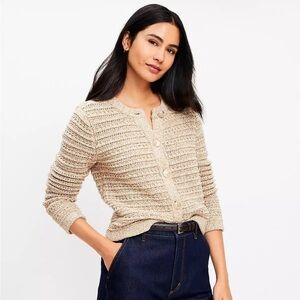 Loft Textured Sweater Jacket Button Down Neutral Tan Size Small Chunky Knit